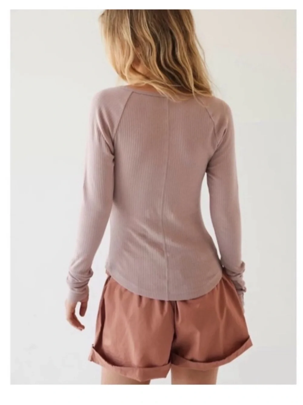 Free People Ribbed Scoop Henley Top - Mauve